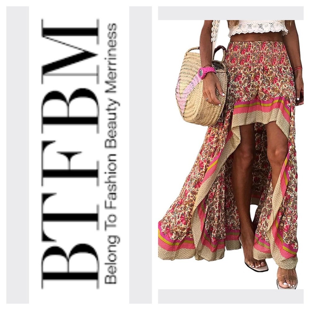 BTBVM Pink Floral High-Low Maxi Skirt Size XL